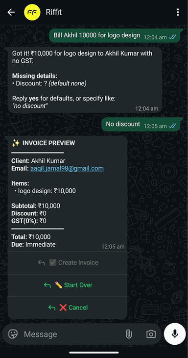 Riffit WhatsApp chat
